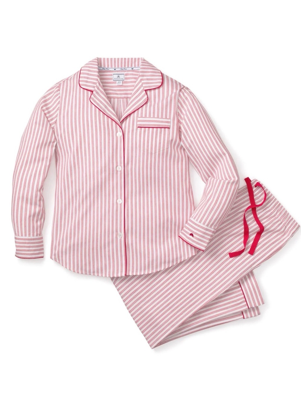 Petite Plume Women's Twill Pajama Set in Antique Red Ticking XS